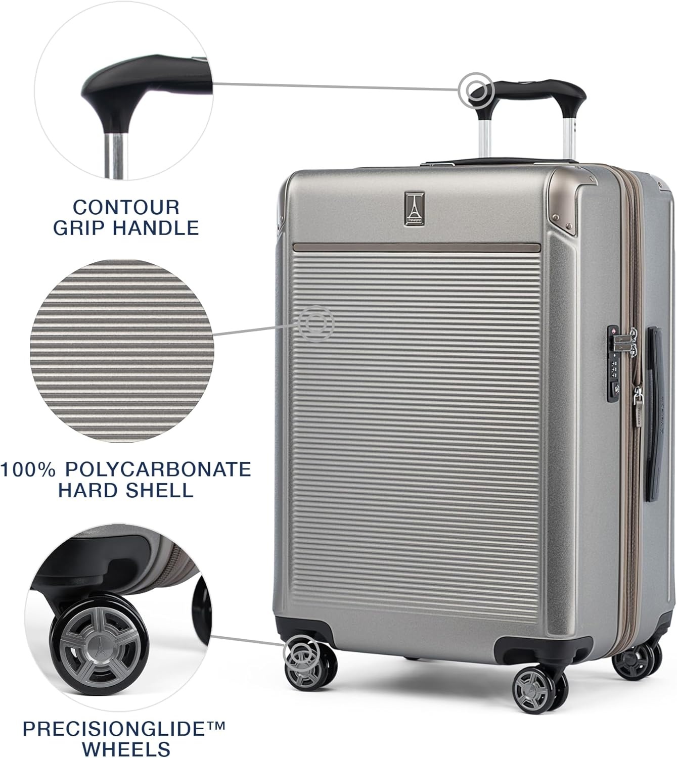 image:imageTravelpro Platinum Elite Hardside Expandable Spinner Wheel Luggage TSA Lock Hard Shell Polycarbonate Suitcase Cream White Carryon 21InchMetallic Sand