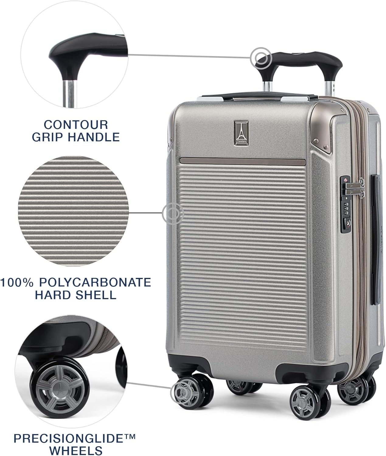 image:imageTravelpro Platinum Elite Hardside Expandable Spinner Wheel Luggage TSA Lock Hard Shell Polycarbonate Suitcase Cream White Carryon 21InchMetallic Sand