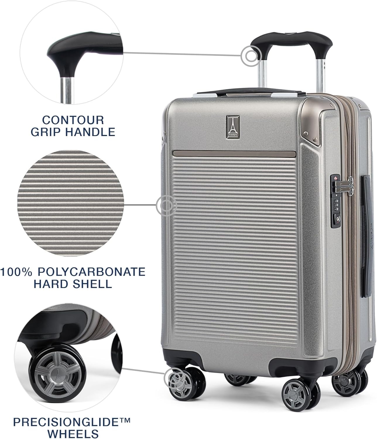 image:imageTravelpro Platinum Elite Hardside Expandable Spinner Wheel Luggage TSA Lock Hard Shell Polycarbonate Suitcase Cream White Carryon 21InchMetallic Sand