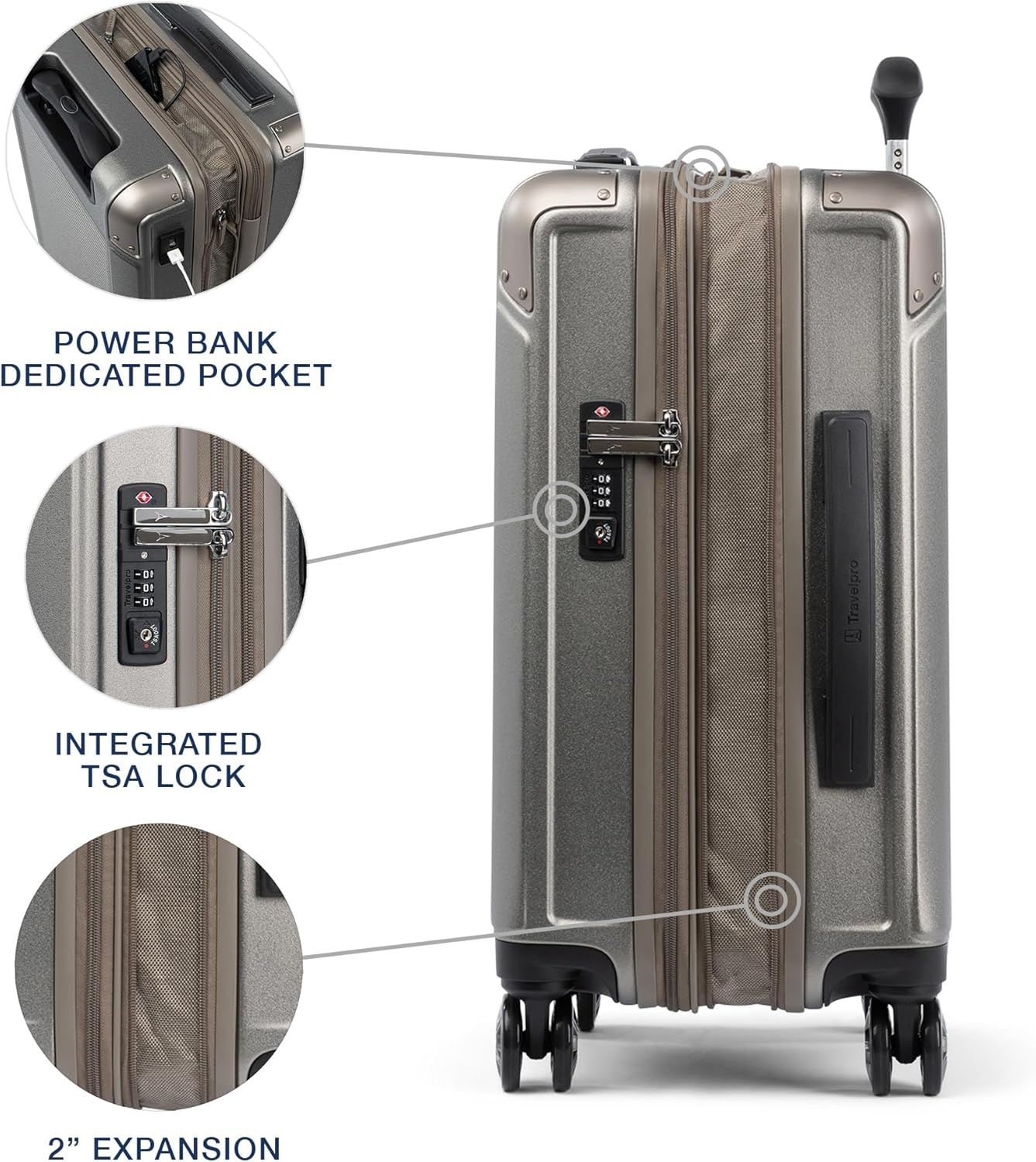 image:imageTravelpro Platinum Elite Hardside Expandable Spinner Wheel Luggage TSA Lock Hard Shell Polycarbonate Suitcase Cream White Carryon 21InchMetallic Sand