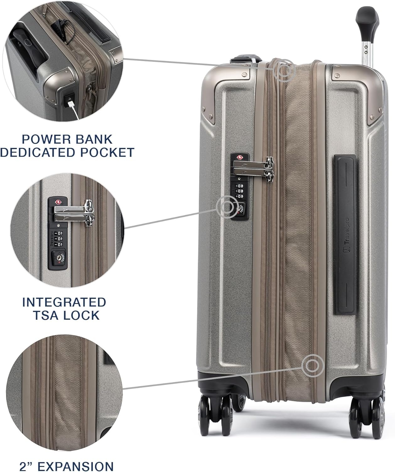 image:imageTravelpro Platinum Elite Hardside Expandable Spinner Wheel Luggage TSA Lock Hard Shell Polycarbonate Suitcase Cream White Carryon 21InchMetallic Sand