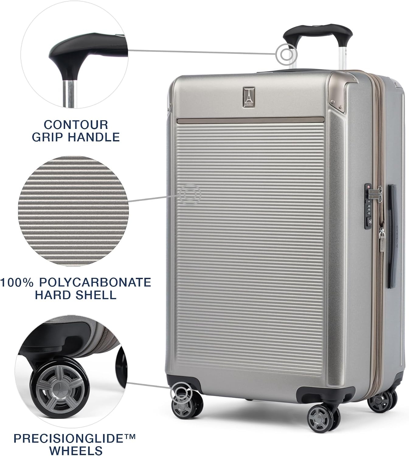 image:imageTravelpro Platinum Elite Hardside Expandable Spinner Wheel Luggage TSA Lock Hard Shell Polycarbonate Suitcase Cream White Carryon 21InchMetallic Sand