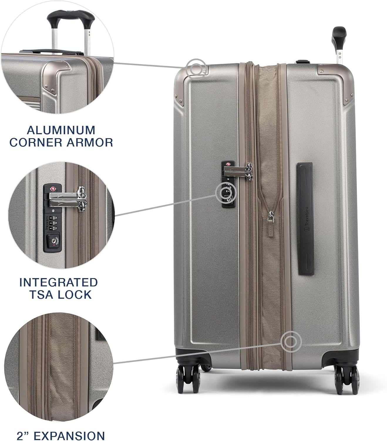image:imageTravelpro Platinum Elite Hardside Expandable Spinner Wheel Luggage TSA Lock Hard Shell Polycarbonate Suitcase Cream White Carryon 21InchMetallic Sand