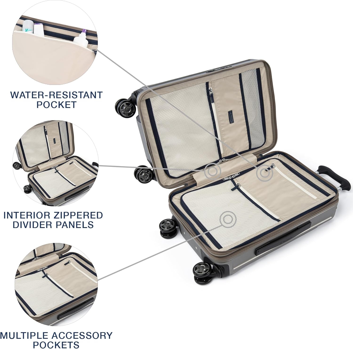 image:imageTravelpro Platinum Elite Hardside Expandable Spinner Wheel Luggage TSA Lock Hard Shell Polycarbonate Suitcase Cream White Carryon 21InchMetallic Sand