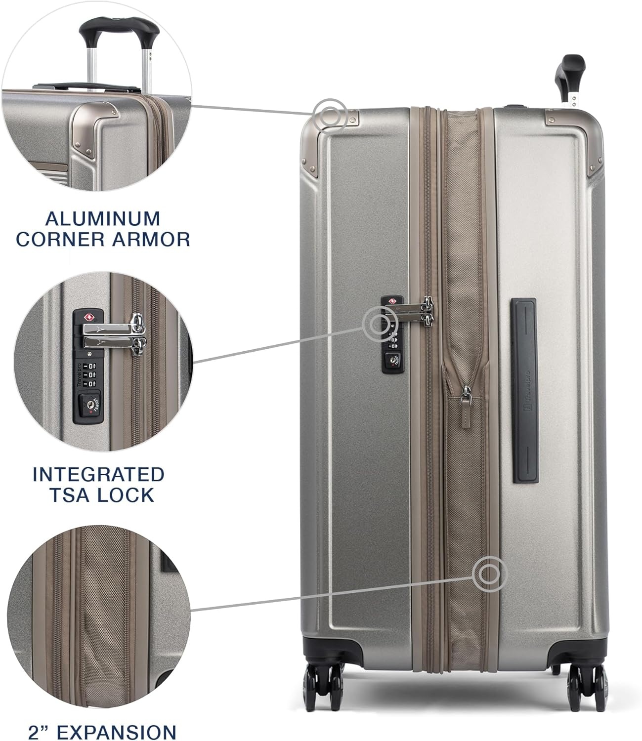 image:imageTravelpro Platinum Elite Hardside Expandable Spinner Wheel Luggage TSA Lock Hard Shell Polycarbonate Suitcase Cream White Carryon 21InchMetallic Sand