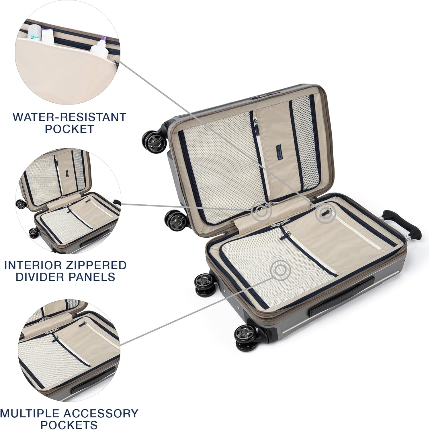 image:imageTravelpro Platinum Elite Hardside Expandable Spinner Wheel Luggage TSA Lock Hard Shell Polycarbonate Suitcase Cream White Carryon 21InchMetallic Sand