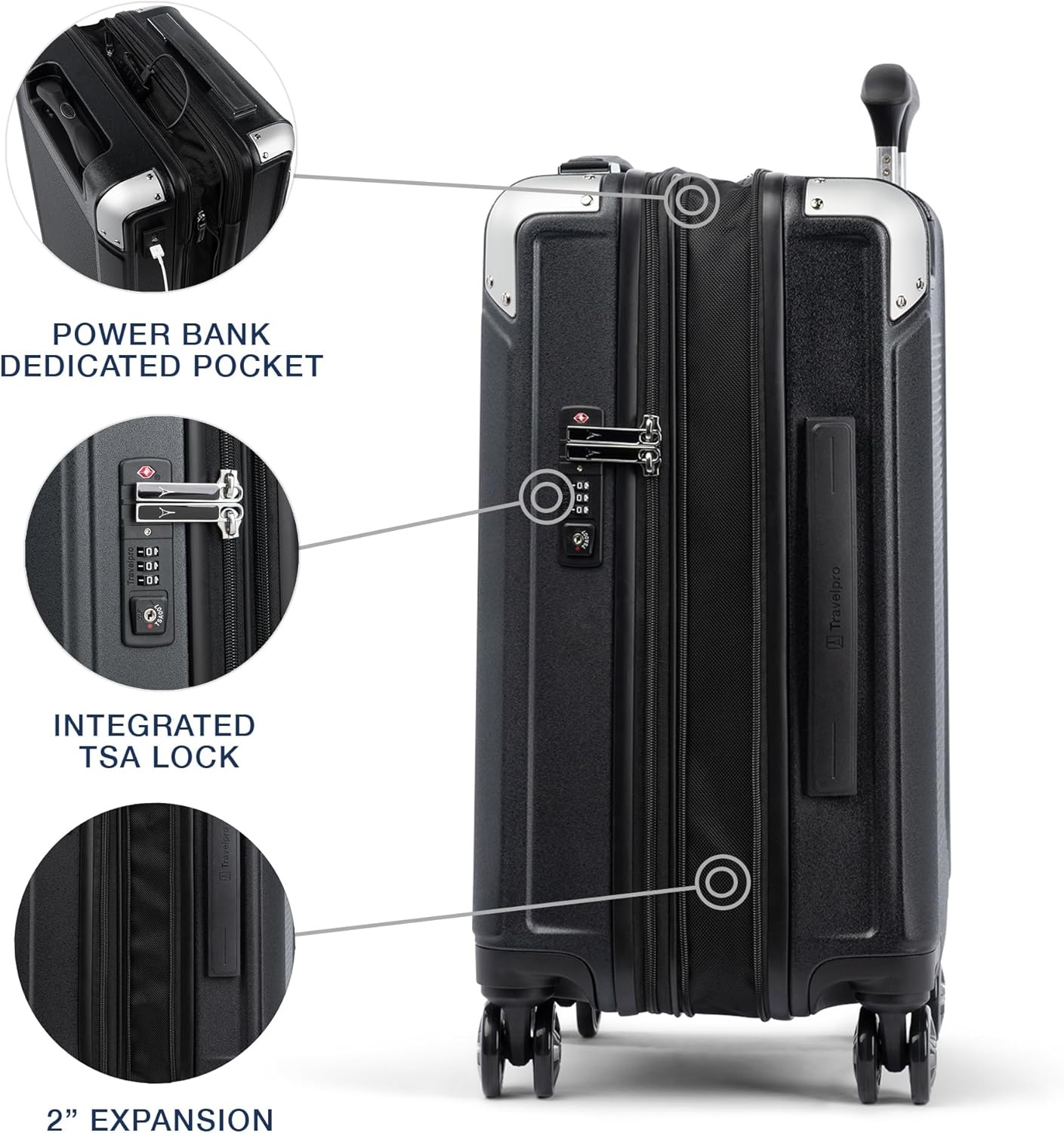 image:imageTravelpro Platinum Elite Hardside Expandable Spinner Wheel Luggage TSA Lock Hard Shell Polycarbonate Suitcase Cream White Carryon 21InchShadow Black