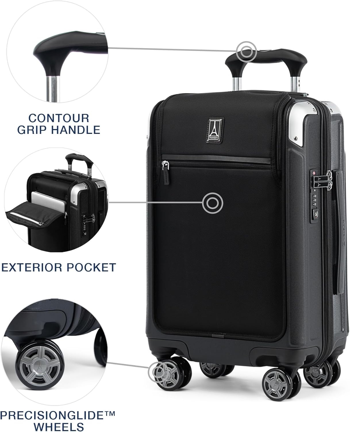 image:imageTravelpro Platinum Elite Hardside Expandable Spinner Wheel Luggage TSA Lock Hard Shell Polycarbonate Suitcase Cream White Carryon 21InchShadow Black