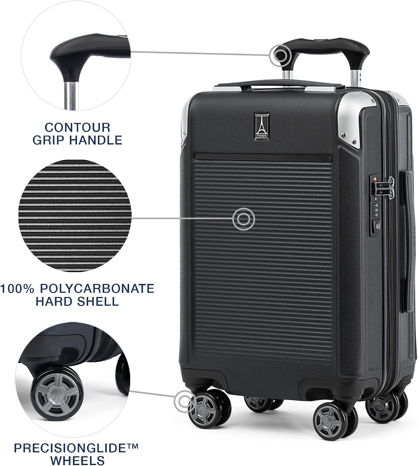 image:imageTravelpro Platinum Elite Hardside Expandable Spinner Wheel Luggage TSA Lock Hard Shell Polycarbonate Suitcase Cream White Carryon 21InchShadow Black