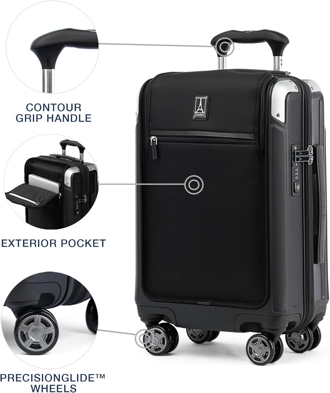 image:imageTravelpro Platinum Elite Hardside Expandable Spinner Wheel Luggage TSA Lock Hard Shell Polycarbonate Suitcase Cream White Carryon 21InchShadow Black