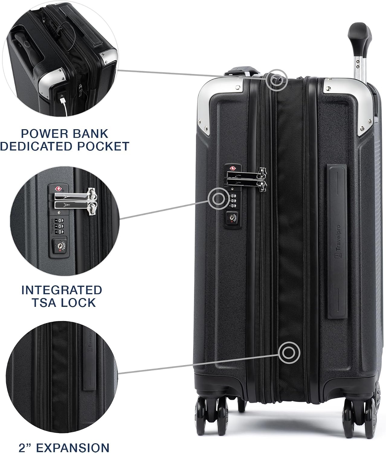 image:imageTravelpro Platinum Elite Hardside Expandable Spinner Wheel Luggage TSA Lock Hard Shell Polycarbonate Suitcase Cream White Carryon 21InchShadow Black