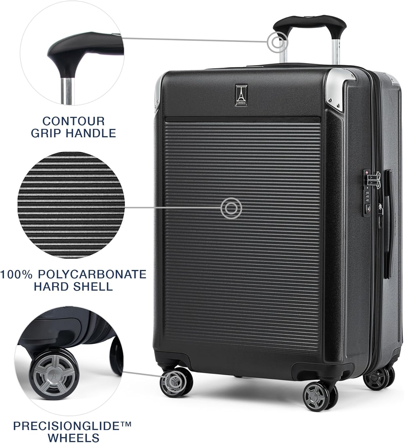 image:imageTravelpro Platinum Elite Hardside Expandable Spinner Wheel Luggage TSA Lock Hard Shell Polycarbonate Suitcase Cream White Carryon 21InchShadow Black