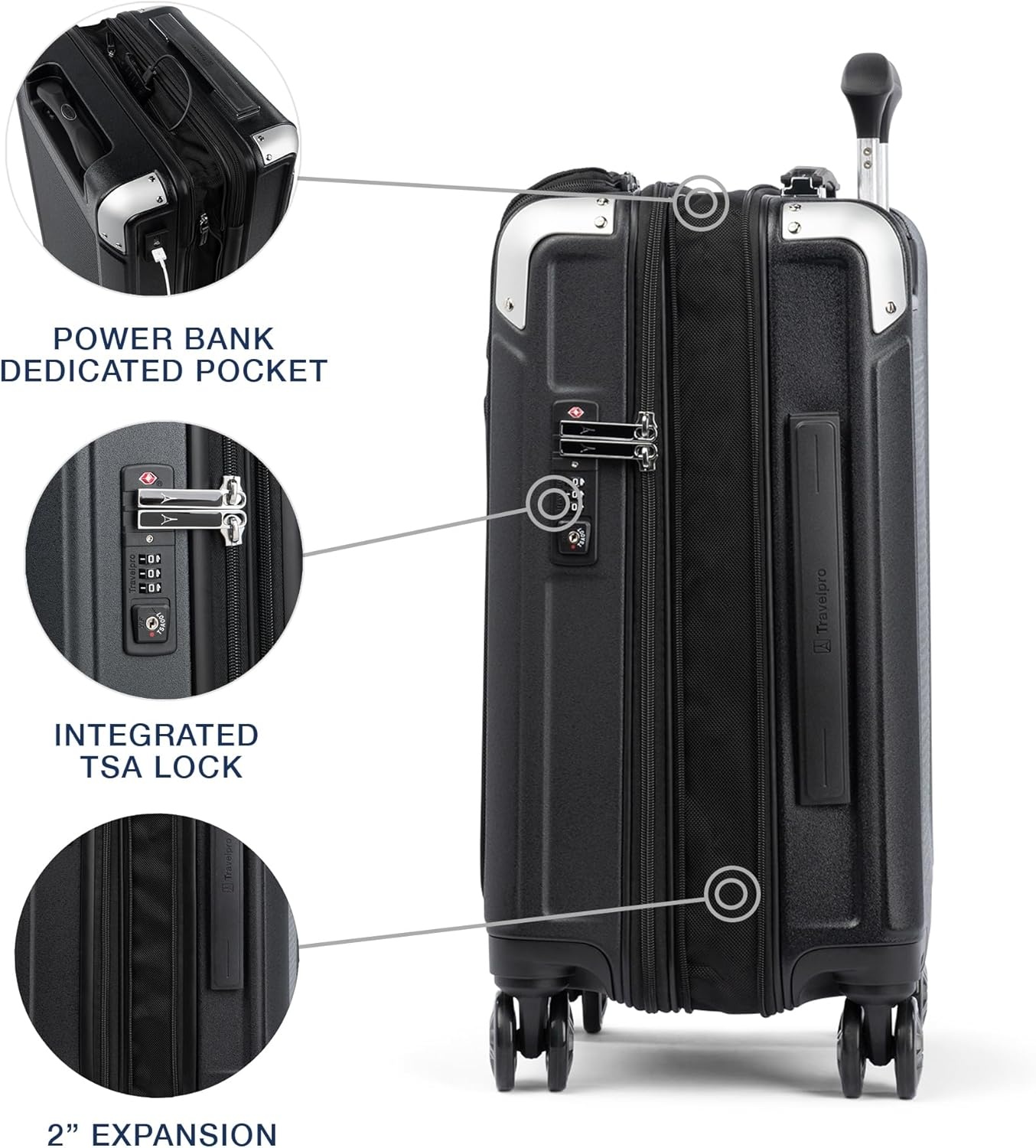image:imageTravelpro Platinum Elite Hardside Expandable Spinner Wheel Luggage TSA Lock Hard Shell Polycarbonate Suitcase Cream White Carryon 21InchShadow Black