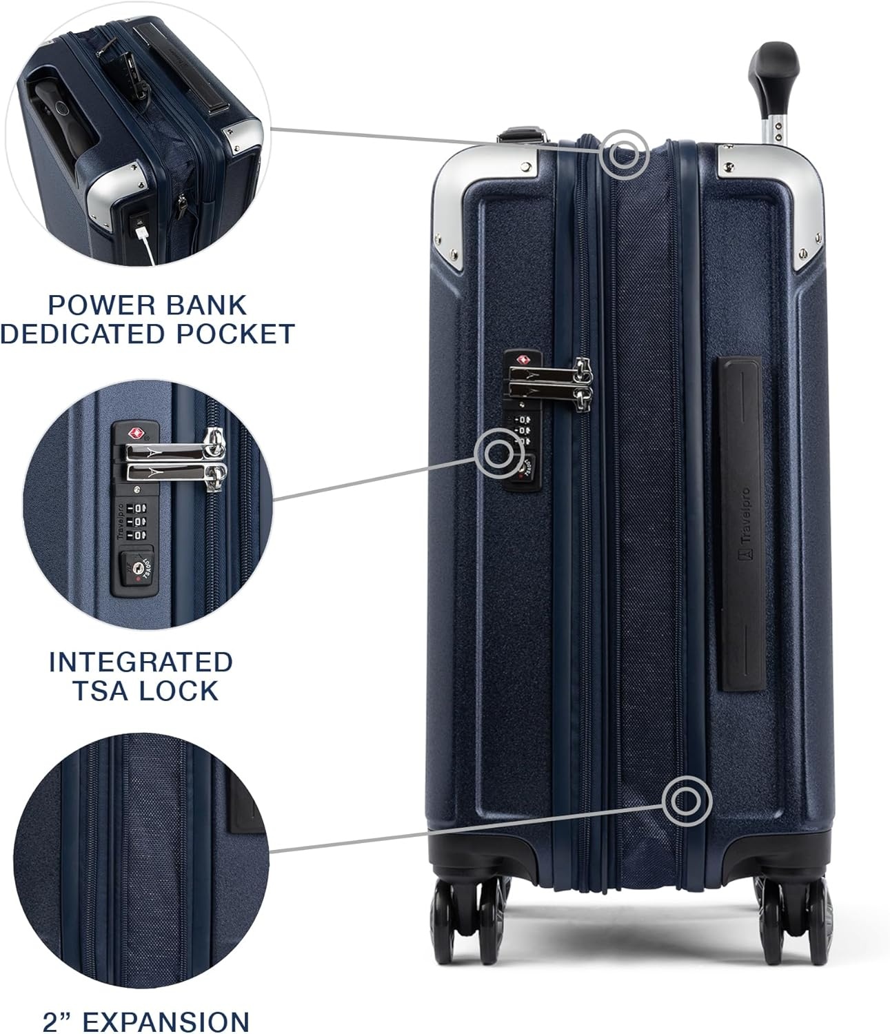 image:imageTravelpro Platinum Elite Hardside Expandable Spinner Wheel Luggage TSA Lock Hard Shell Polycarbonate Suitcase Cream White Carryon 21InchTrue Navy Blue