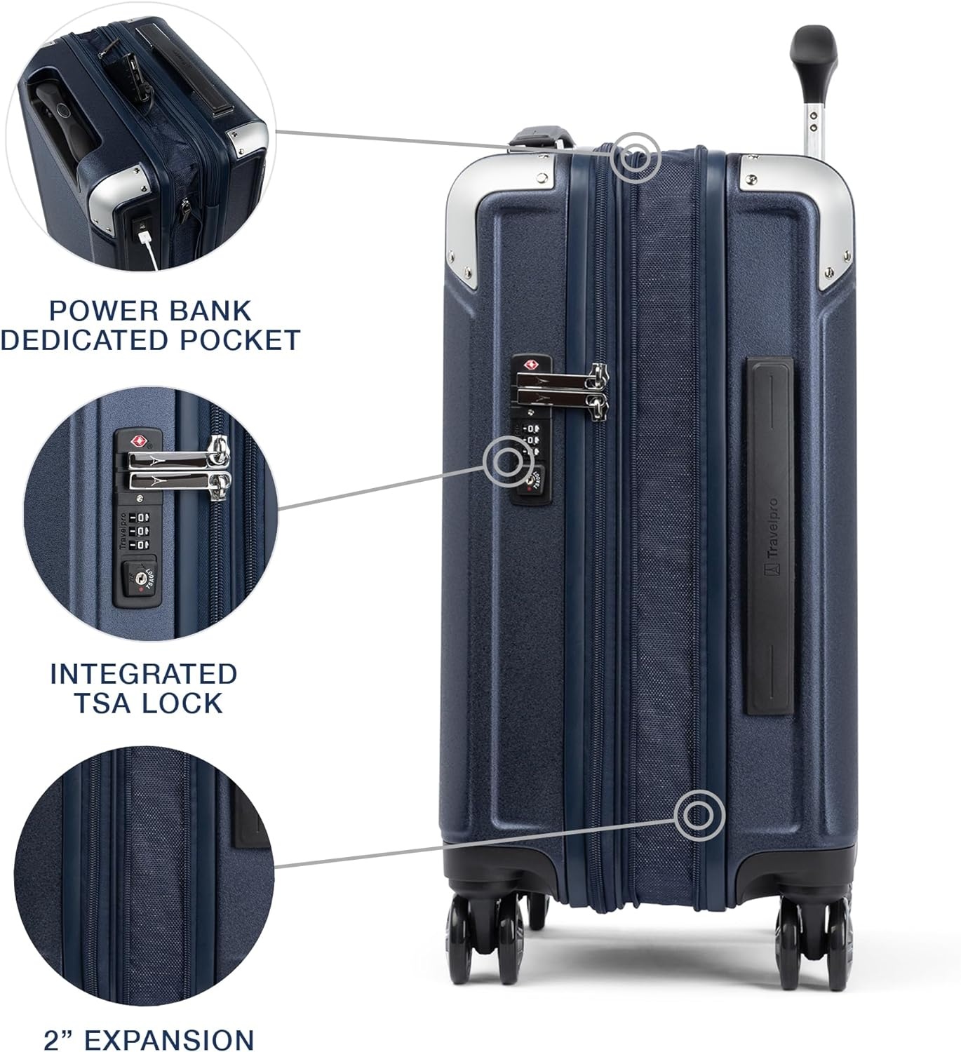 image:imageTravelpro Platinum Elite Hardside Expandable Spinner Wheel Luggage TSA Lock Hard Shell Polycarbonate Suitcase Cream White Carryon 21InchTrue Navy Blue