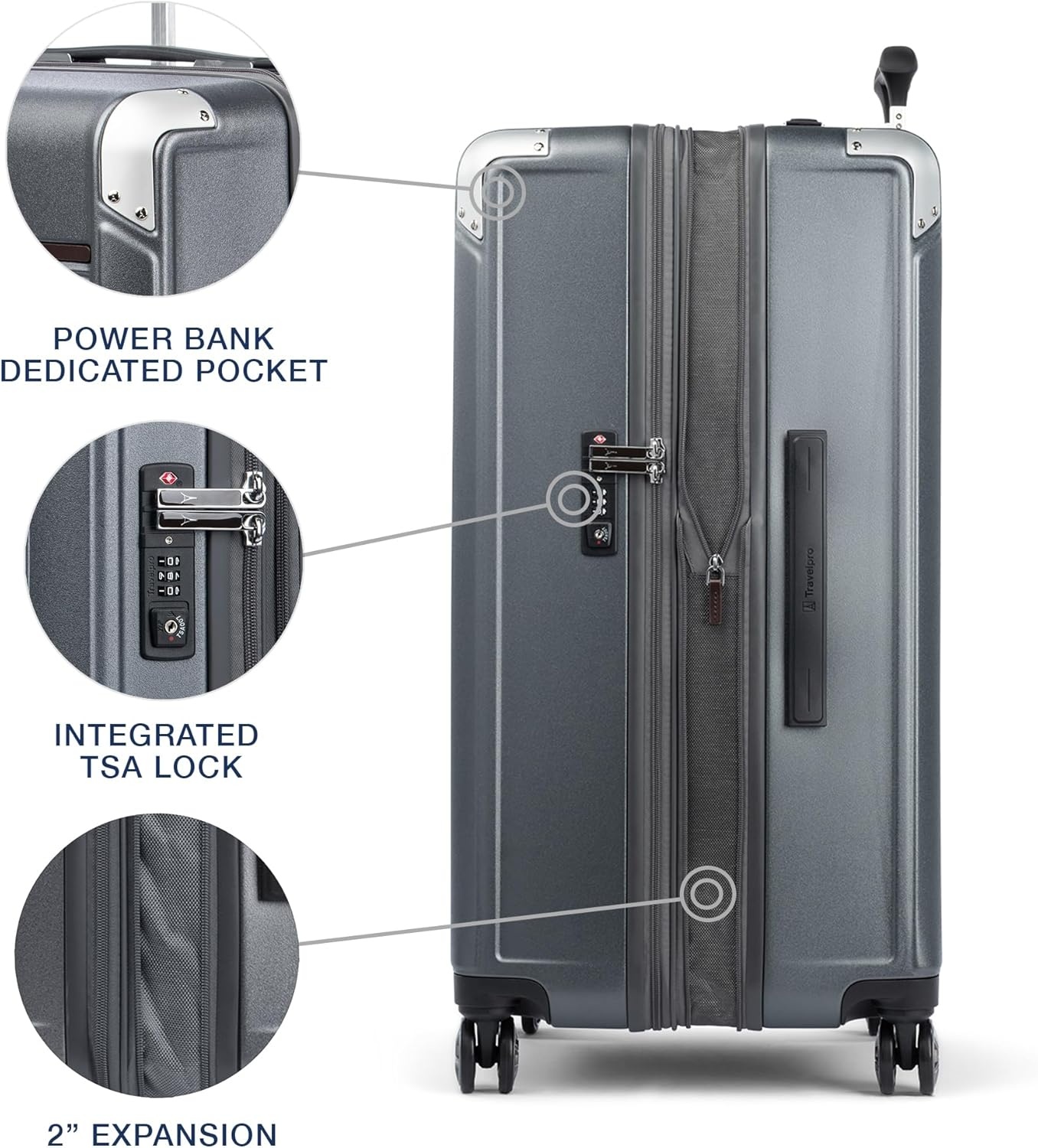 image:imageTravelpro Platinum Elite Hardside Expandable Spinner Wheel Luggage TSA Lock Hard Shell Polycarbonate Suitcase Cream White Carryon 21InchVintage Grey