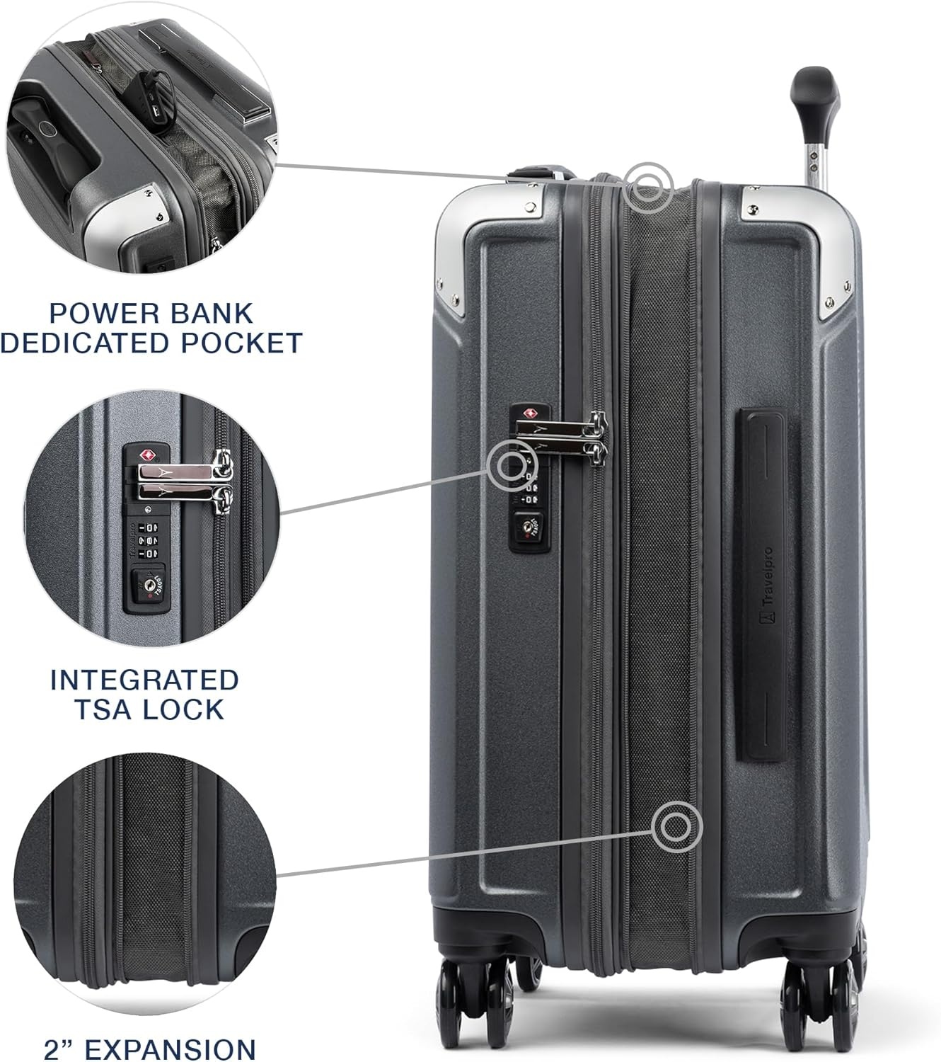 image:imageTravelpro Platinum Elite Hardside Expandable Spinner Wheel Luggage TSA Lock Hard Shell Polycarbonate Suitcase Cream White Carryon 21InchVintage Grey
