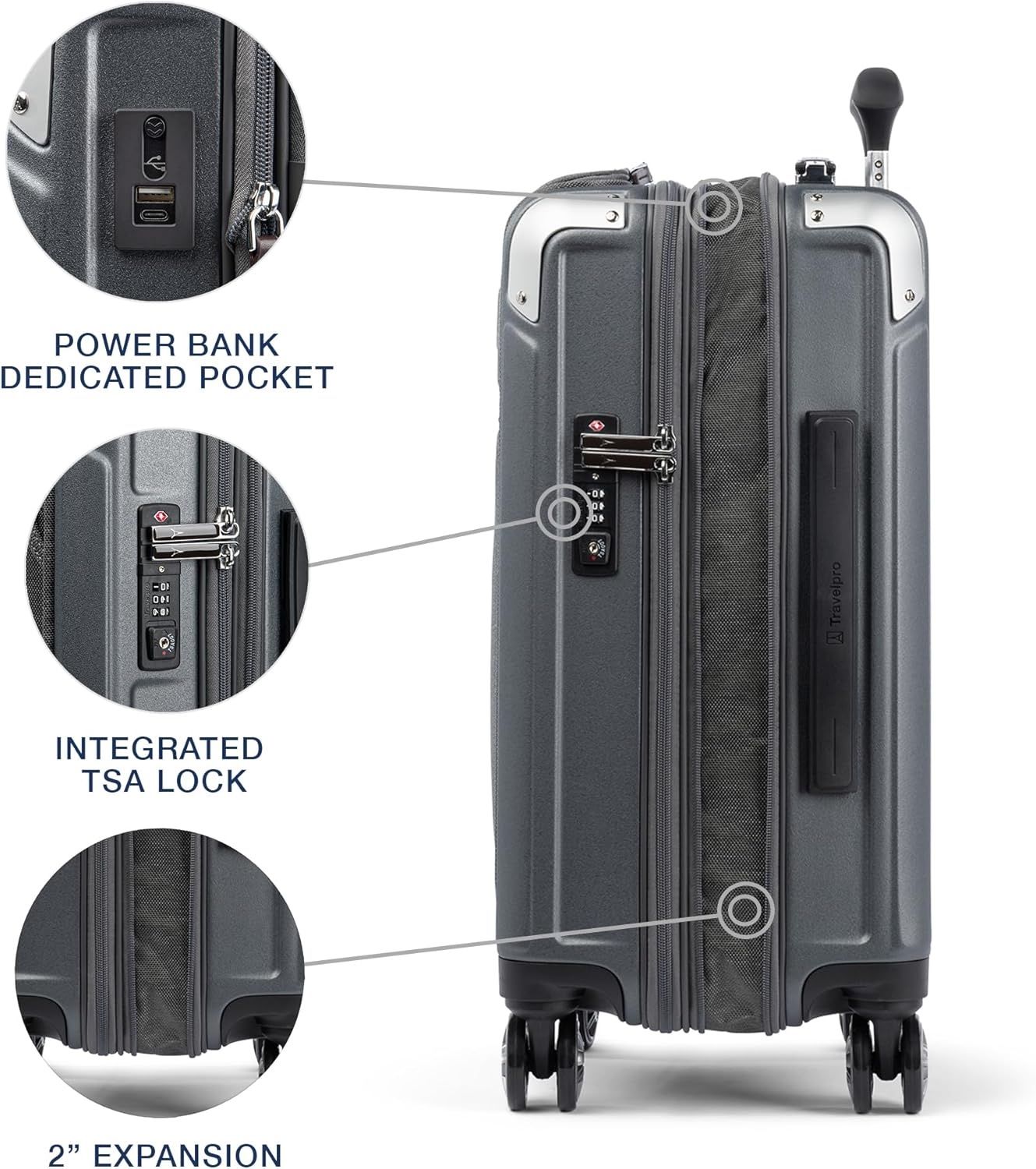 image:imageTravelpro Platinum Elite Hardside Expandable Spinner Wheel Luggage TSA Lock Hard Shell Polycarbonate Suitcase Cream White Carryon 21InchVintage Grey