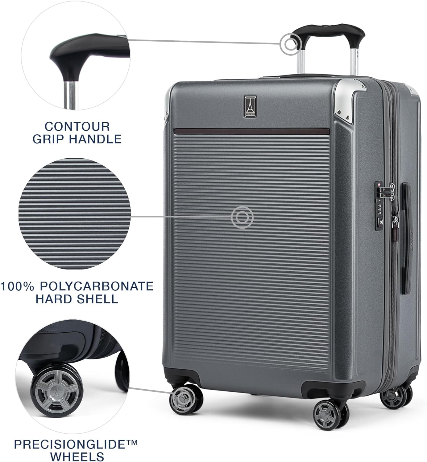 image:imageTravelpro Platinum Elite Hardside Expandable Spinner Wheel Luggage TSA Lock Hard Shell Polycarbonate Suitcase Cream White Carryon 21InchVintage Grey
