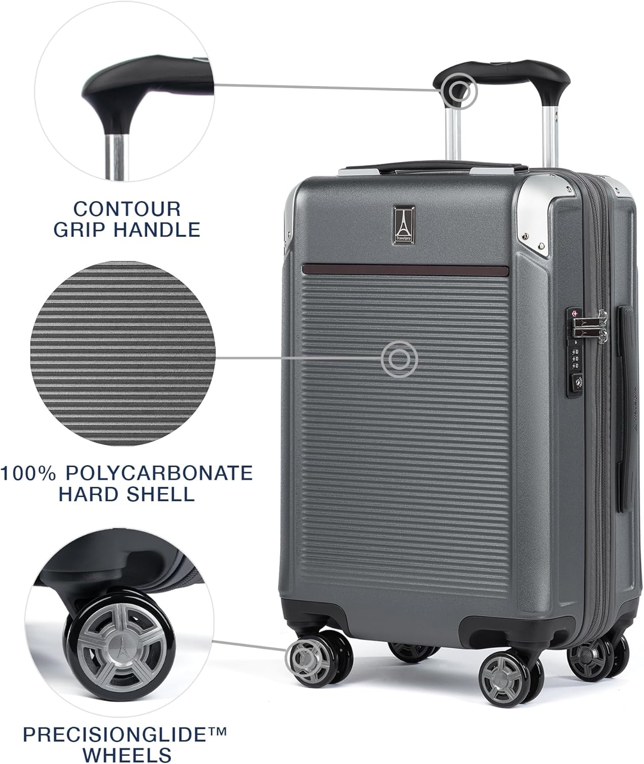 image:imageTravelpro Platinum Elite Hardside Expandable Spinner Wheel Luggage TSA Lock Hard Shell Polycarbonate Suitcase Cream White Carryon 21InchVintage Grey