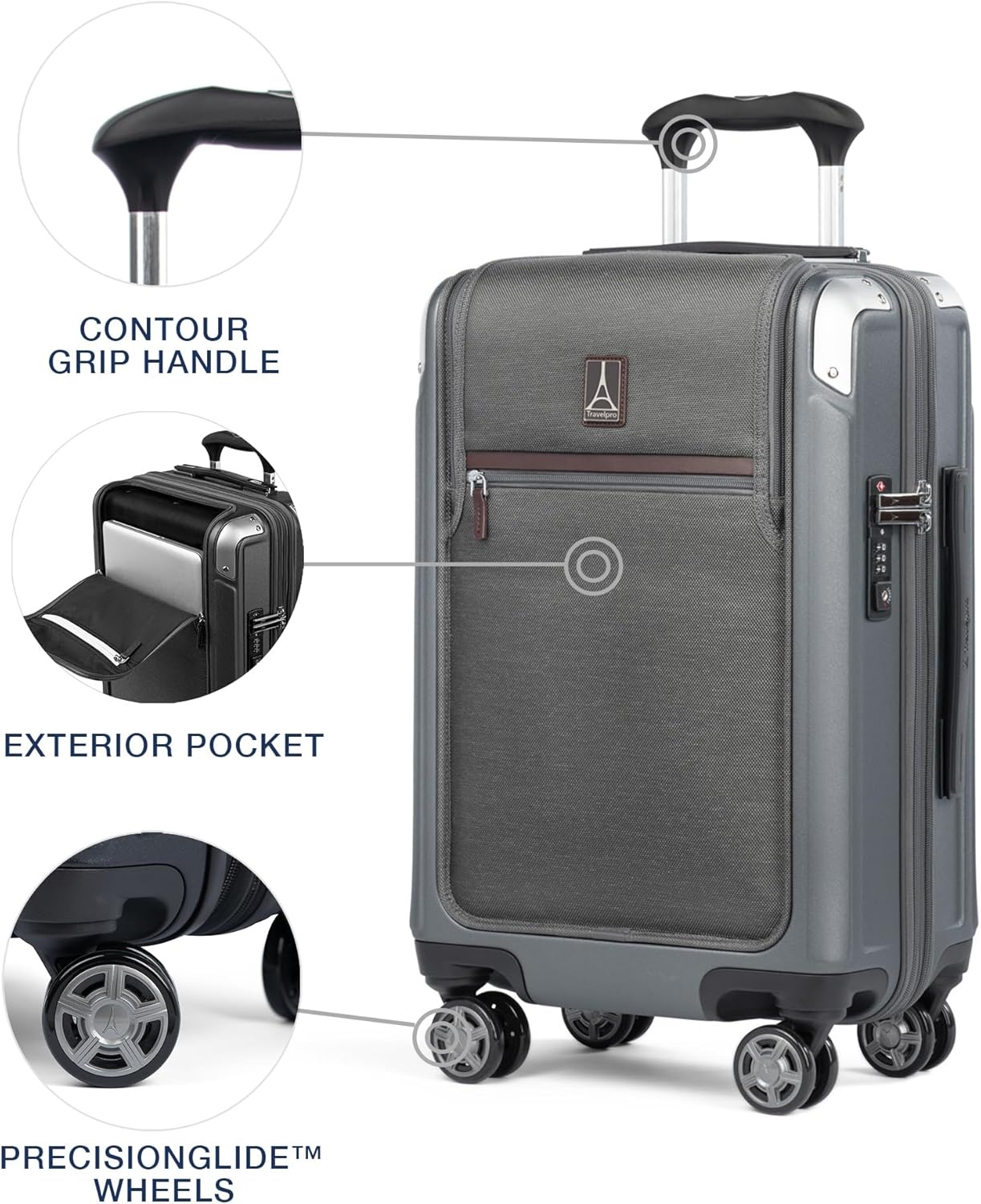 image:imageTravelpro Platinum Elite Hardside Expandable Spinner Wheel Luggage TSA Lock Hard Shell Polycarbonate Suitcase Cream White Carryon 21InchVintage Grey