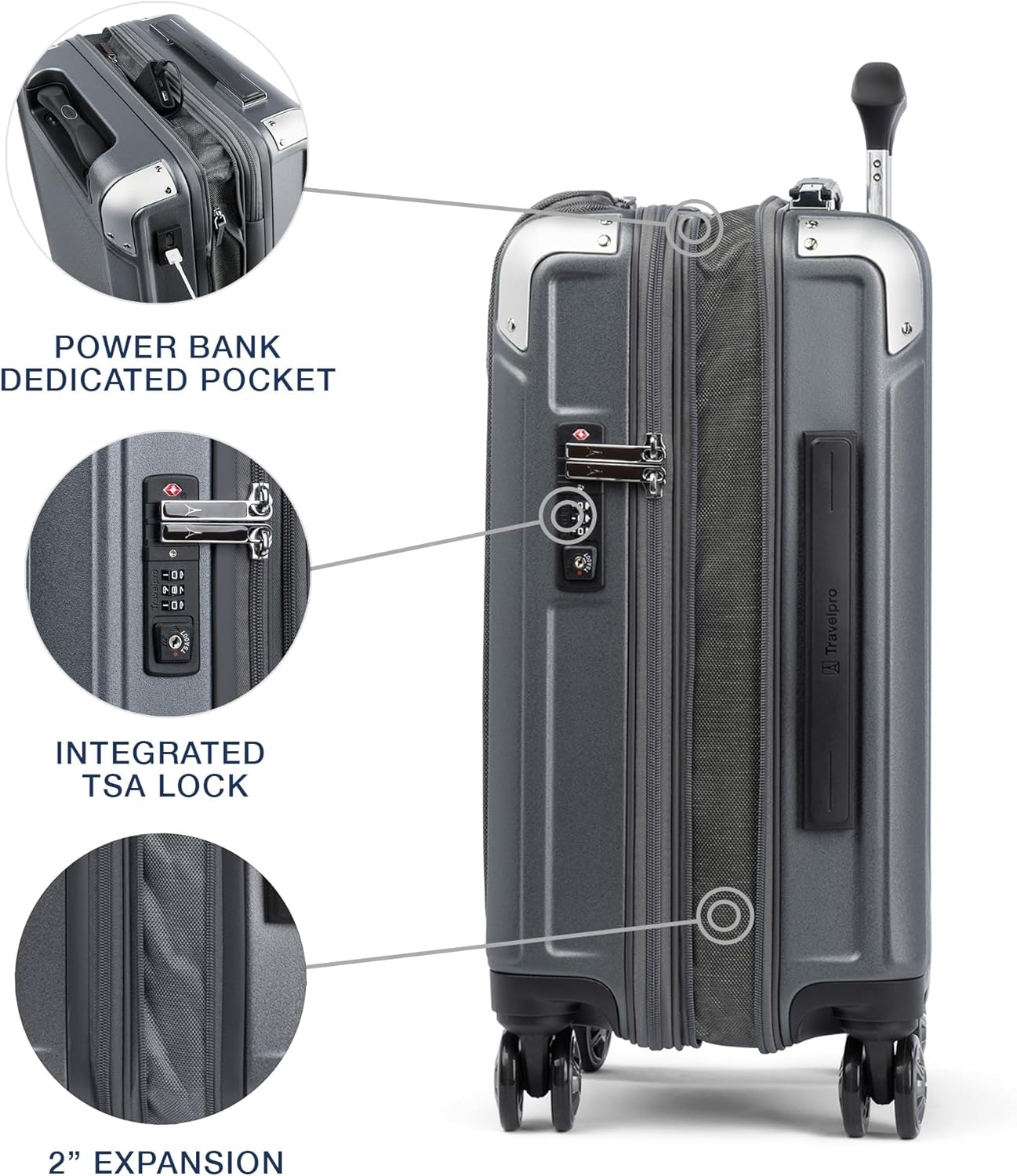 image:imageTravelpro Platinum Elite Hardside Expandable Spinner Wheel Luggage TSA Lock Hard Shell Polycarbonate Suitcase Cream White Carryon 21InchVintage Grey
