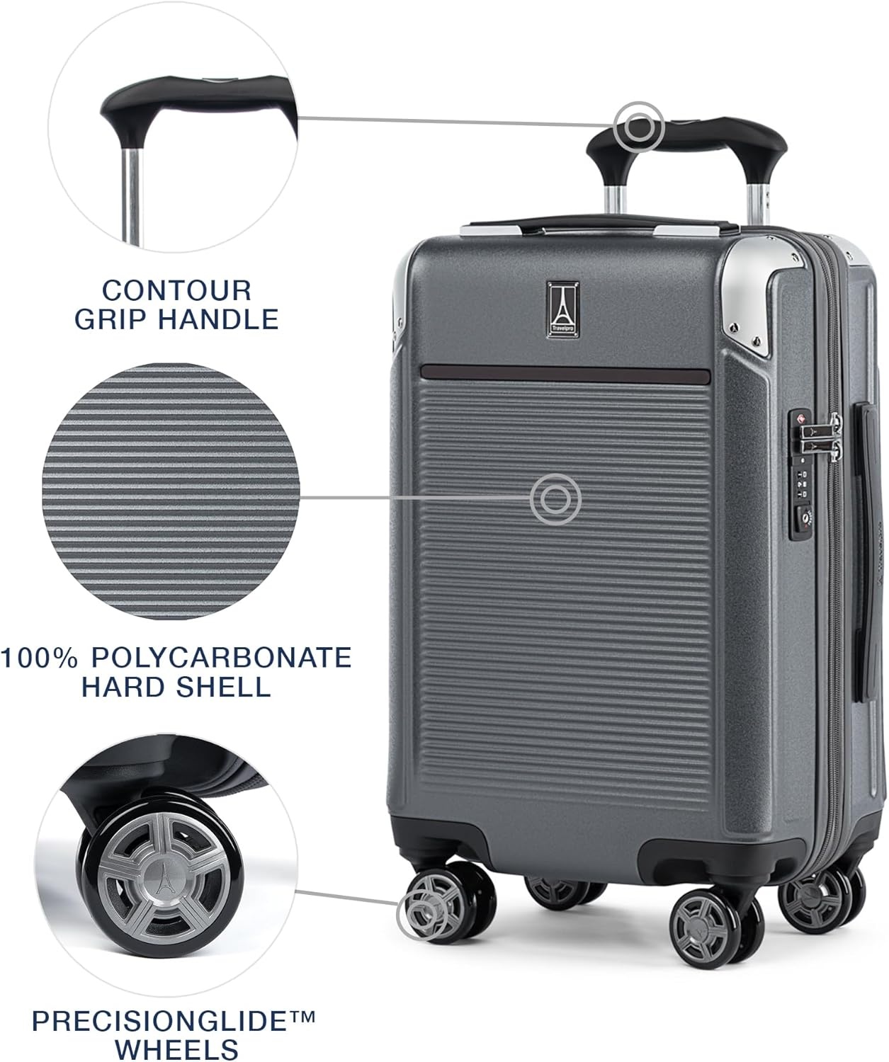 image:imageTravelpro Platinum Elite Hardside Expandable Spinner Wheel Luggage TSA Lock Hard Shell Polycarbonate Suitcase Cream White Carryon 21InchVintage Grey