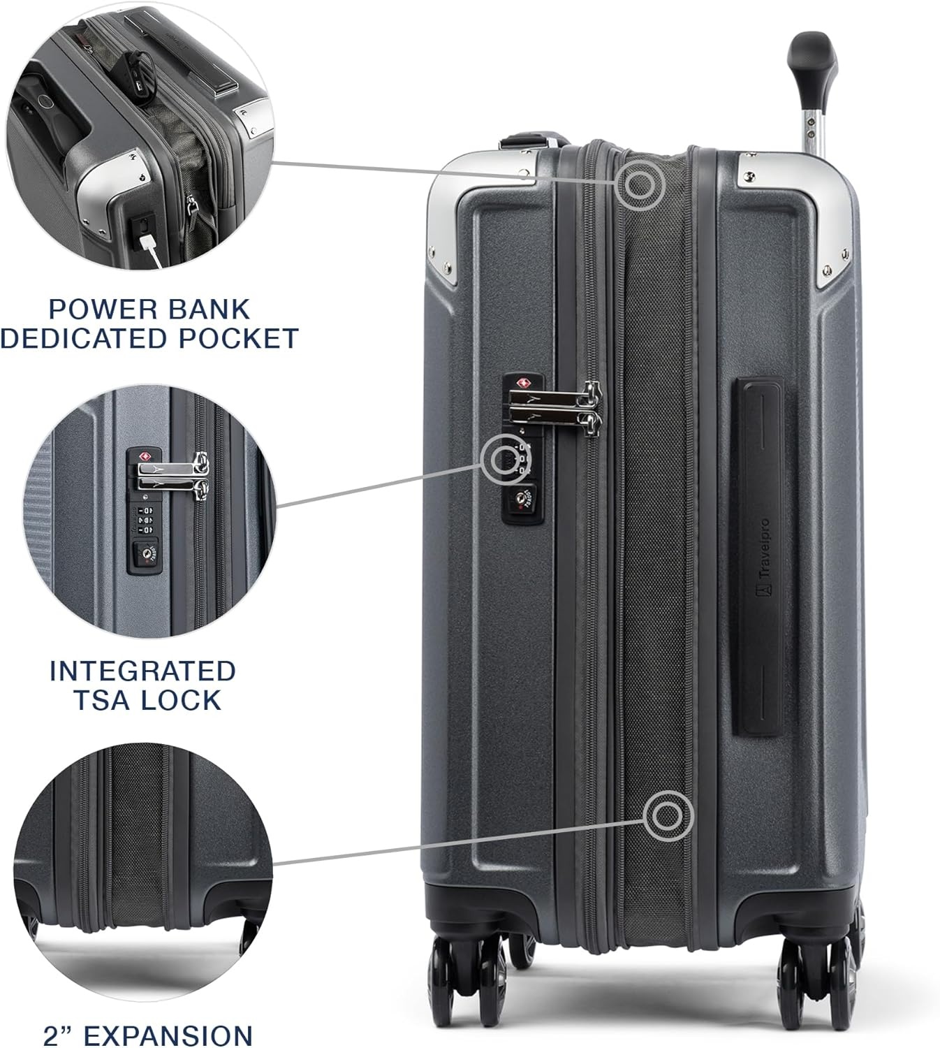image:imageTravelpro Platinum Elite Hardside Expandable Spinner Wheel Luggage TSA Lock Hard Shell Polycarbonate Suitcase Cream White Carryon 21InchVintage Grey