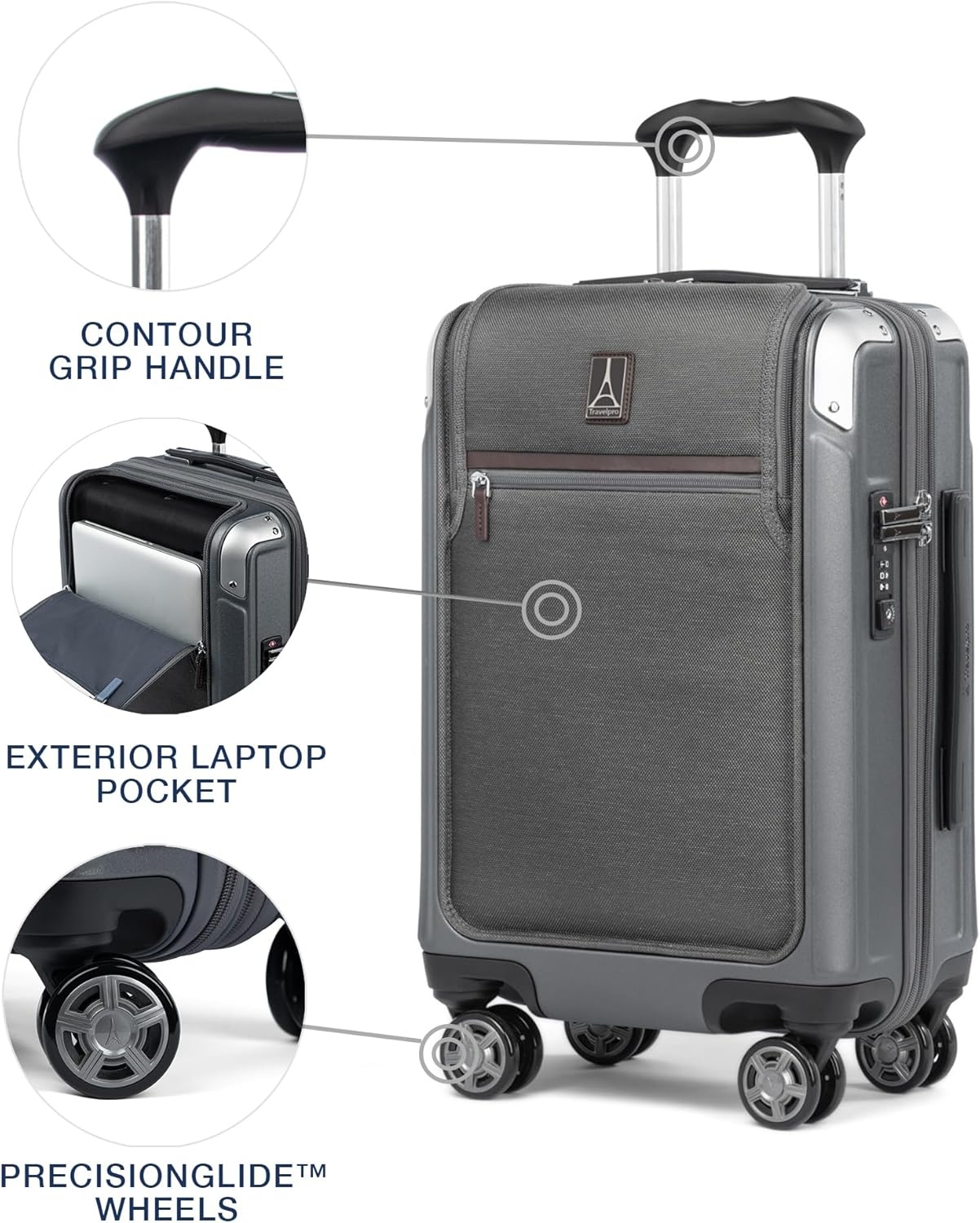 image:imageTravelpro Platinum Elite Hardside Expandable Spinner Wheel Luggage TSA Lock Hard Shell Polycarbonate Suitcase Cream White Carryon 21InchVintage Grey