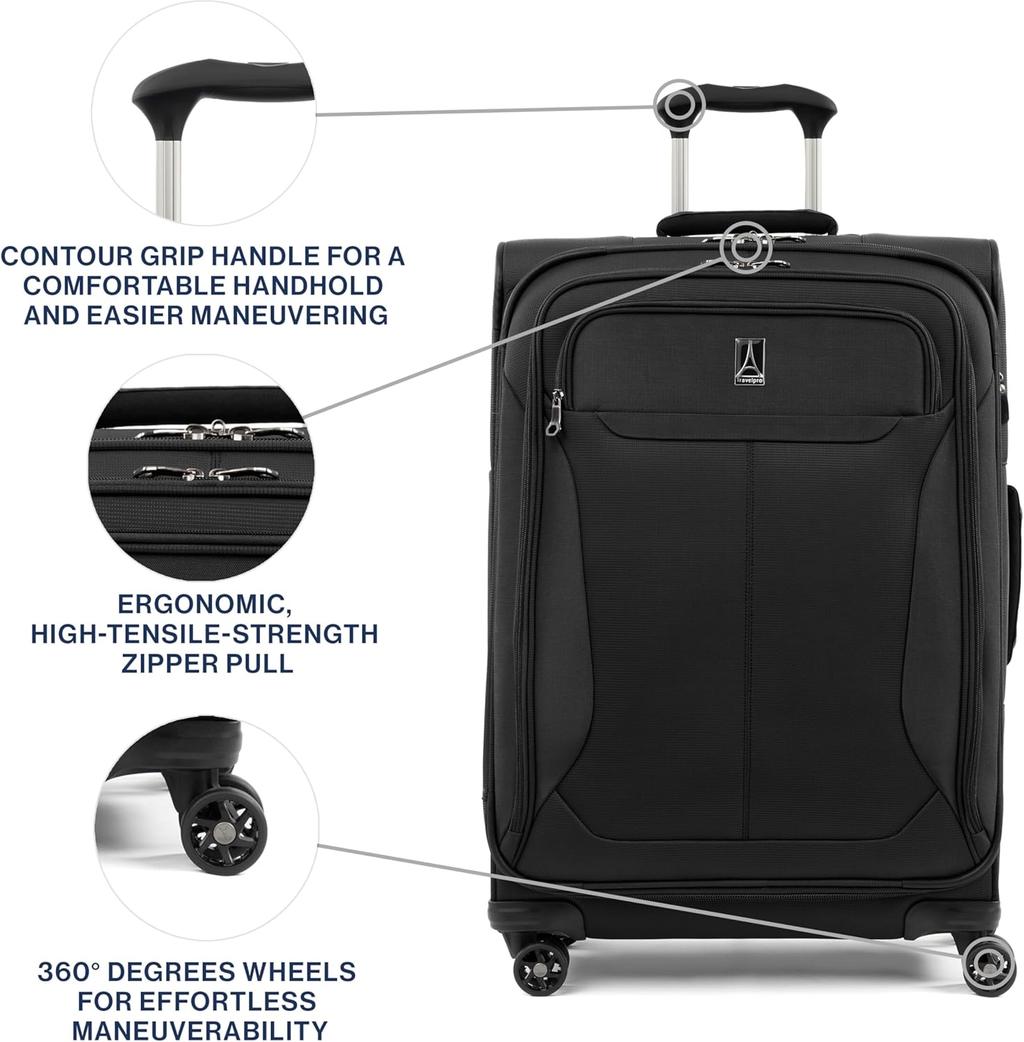 image:imageTravelpro Tourlite Softside 3Piece Set Expandable Luggage 4 Spinner Wheels Lightweight Suitcase 21 CarryOn 25 Checked Medium 29 Check Large Espresso BrownBlack